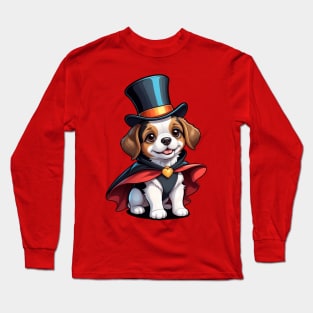 Cute Puppy Wearing a Top Hat and Cape Long Sleeve T-Shirt